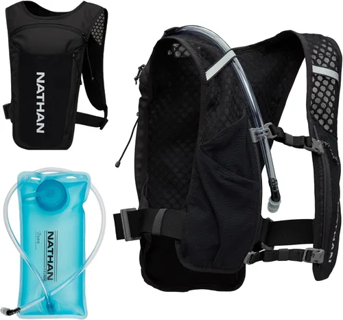 Vista 14 de Nathan QuickStart - Chaleco de hidratación con vejiga o frascos, bolsillos de almacenamiento, tela transpirable que absorbe la humedad, correas