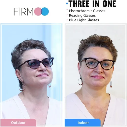 Vista 2 de Firmoo Photochromic Progressive Multifocus Reading Glasses Vintage Cateye Blue Light Blocking Eyeglasses UV400 Sun Reader