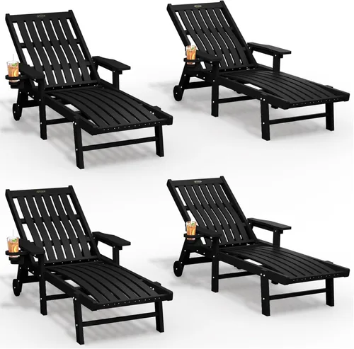 Vista 26 de THOEOE Juego de 2 tumbonas para exteriores, silla de piscina HDPE, madera