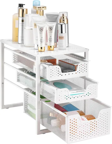 Vista 4 de Simple Trending - Organizador de gabinete de 3 niveles para debajo del fregadero, con cajón de almacenamiento deslizante, organizador de mesa