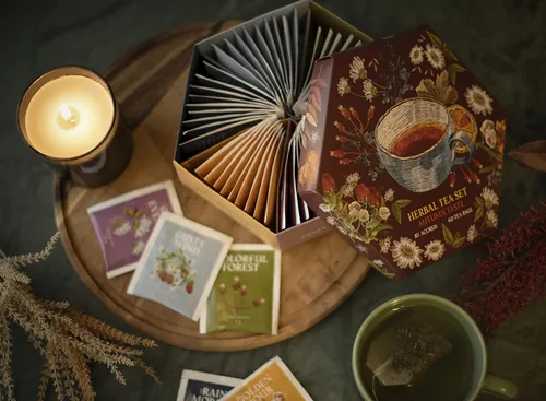 Vista 6 de ACORUS Juego de té de sabor otoñal, paquete variado de té de hierbas naturales, caja de té surtida, juego de regalo de té de 6 tés diferentes