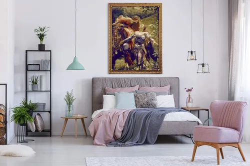 Vista 2 de La Belle Dame sans Merci by Frank Dicksee Woven Tapestry Wall Art Hanging Victorian John Keats Poem Depiction 100% Cotton USA Size 40x31