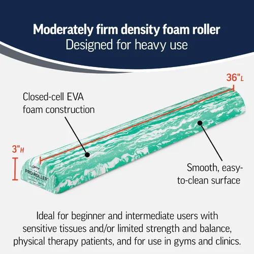 Vista 3 de OPTP Pro Foam Roller - Medio Verde 36" x 3" Standard density foam roller for physical therapy, Pilates, yoga foam roll exercises, and muscle