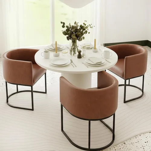 Vista 27 de HNY Silla de comedor moderna de mediados de siglo tapizada en forma de barril, negra, con brazos, silla de cocina y comedor de cuero, silla auxiliar