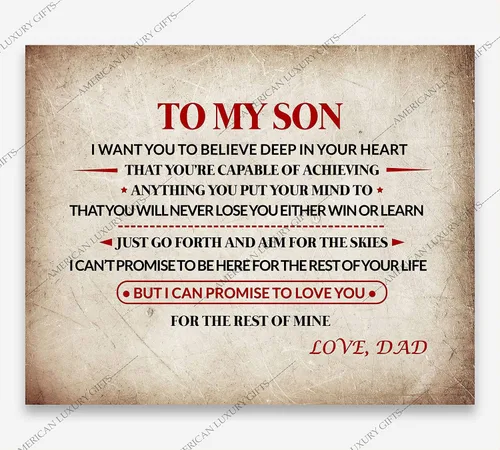 Vista 7 de AMERICAN LUXURY GIFTS Impresión artística de pared con texto en inglés "To My Son", "Love Dad", impresión familiar inspiradora de 10 x 8 pulgadas