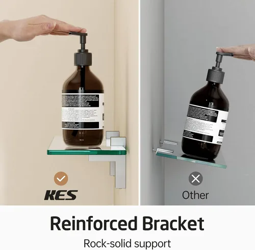 Vista 5 de KES BGS3201S40-2 - Estante de cristal de pared para baño, estante de 16 pulgadas montado en la pared, acabado de níquel cepillado, BGS3201S40-2