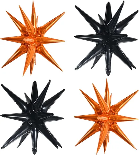 Vista 57 de TONIFUL 4 globos 4D enormes de estrella negra de 22 pulgadas, globos de aluminio de Mylar de estrella explosión para suministros de fiesta, telón