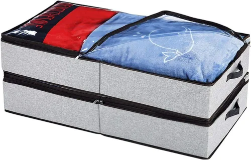Vista 7 de HOONEX Contenedores de almacenamiento para debajo de la cama, tapa superior transparente con cremallera, tela de lino exterior, marco reforzado