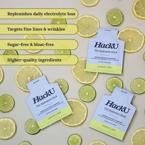 Vista 5 de HackU Hydration Hack - Paquetes de hidratación de electrolitos y piel – Mezcla de bebida sin azúcar, sin hinchazón con magnesio, ácido hialurónico