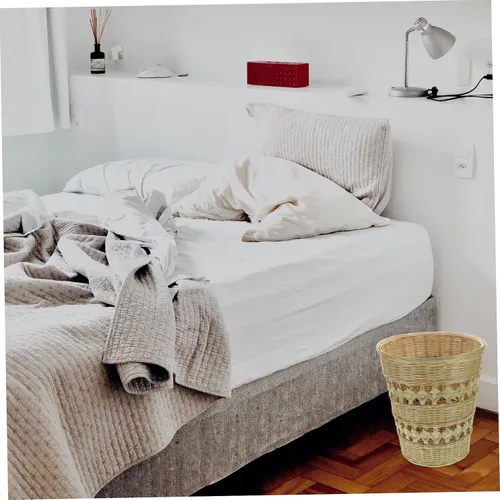 Vista 2 de Cesta de basura de ratán, cubo de basura de ratán, cesta de basura redonda de mimbre, contenedor de basura para cocina, sala de estar, dormitorio