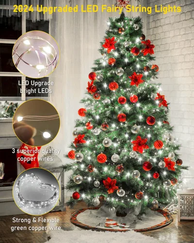 Vista 5 de KNONEW Guirnalda de luces de Navidad para exteriores de 100 pies, 300 luces LED para exteriores, impermeable, 8 modos, decoración para bodas Blanco