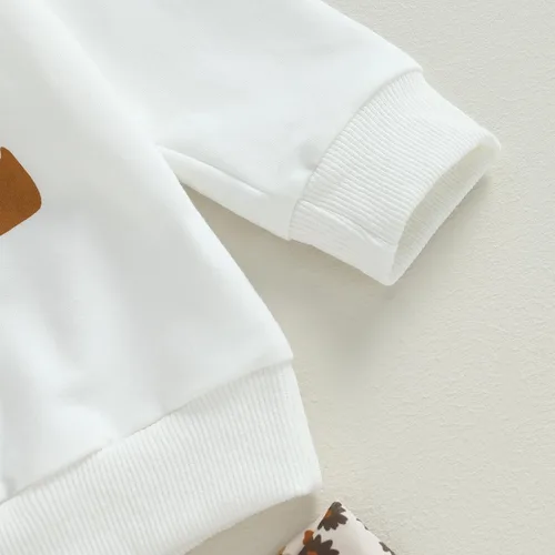 Vista 4 de wdehow Conjunto de sudadera de manga larga con estampado de letras y pantalones acampanados de calabaza, ropa de otoño