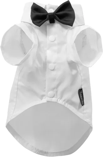 Vista 11 de MAMORE Vestido tipo camisa para perro, camisa de lazo de príncipe perrito, atuendo formal casual para mascotas para perros pequeños, medianos