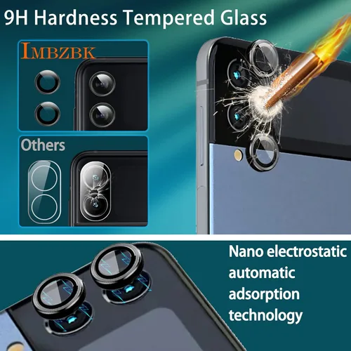 Vista 5 de IMBZBK Protector de pantalla 9 en 1 para Samsung Galaxy Z Flip 4 5G, película flexible de pantalla interior + protector de pantalla trasera