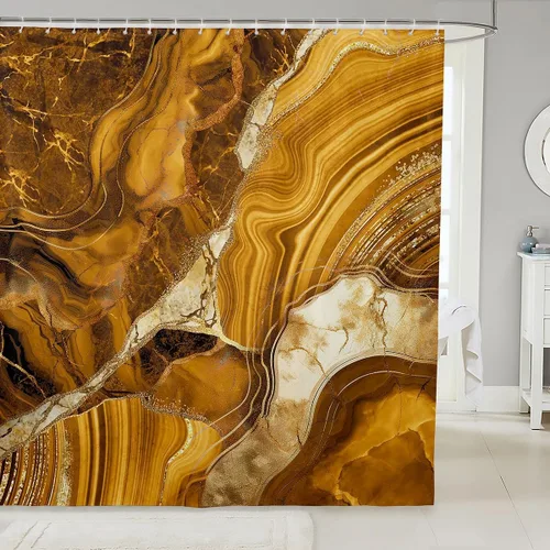 Vista 36 de Erosebridal Cortina de ducha de mármol negro, 72 pulgadas de ancho x 72 pulgadas de largo, juego de baño con grietas doradas, tela de textura