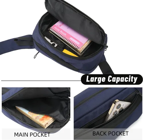 Vista 2 de Riñonera para hombres y mujeres, impermeable, para viajes, correr, con puerto de carga USB, Azul
