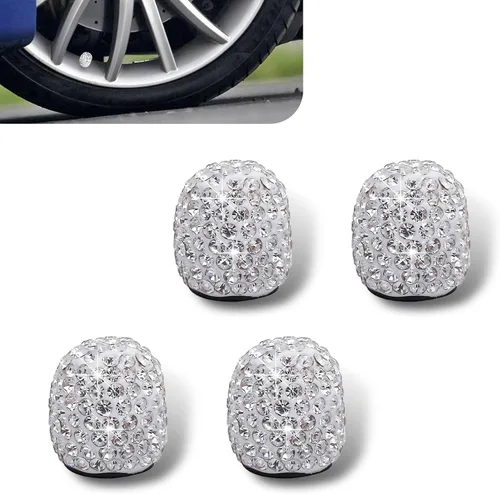 Vista 7 de 4 tapas de vástago de válvula de neumático, hechas a mano, con diamantes de imitación de cristal, cromadas, atractivas válvulas de neumáticos