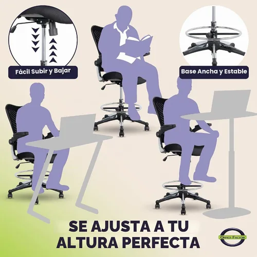 Vista 4 de Silla ergonómica de 300 libras para dibujar, silla de oficina alta, silla de escritorio para estar de pie, con reposabrazos abatibles, asiento