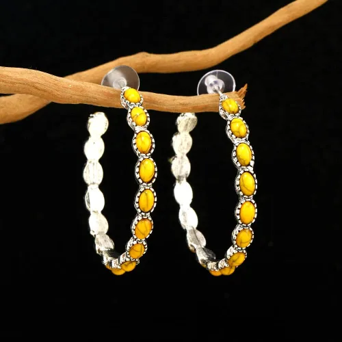 Vista 2 de Pingyongchang Boho Turquoise Hoop Earrings for Women Natural Stone Teardrop Beaded Western Cowgirl Statement Earrings Vintage Ethnic Jewelry Gift
