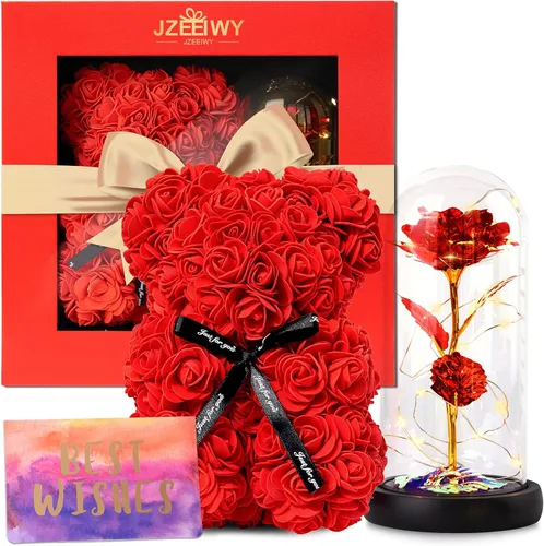 Vista 7 de Regalos para mamá de hija y hijo, flores de rosas preservadas con collar de abuela "Te quiero mamá" Mamá roja