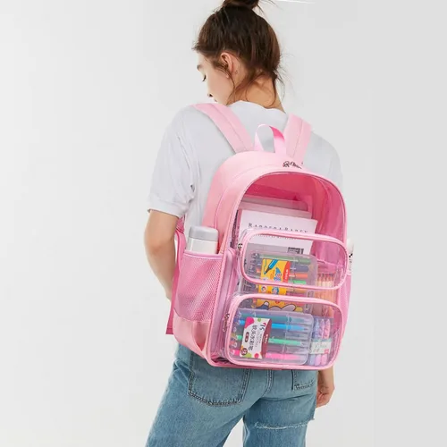 Vista 92 de CAMTOP Mochila transparente resistente y transparente para estudiantes, escuela, trabajo, festival, viajes, deportes, Beige, Mediana, Camtop Mochila