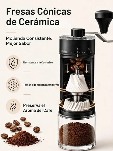 Vista 5 de Molinillo de café manual con rebabas de cerámica, 40 ajustes ajustables para expreso, V60, verter, campamento y viajes