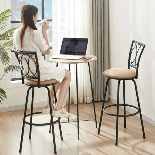 Vista 2 de VECELO Taburetes ajustables de barra, sillas de bar con asiento giratorio de 360 grados y cómodos cojines redondos, sillas de pub de acero