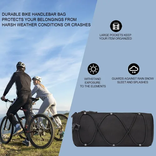 Vista 5 de KOSIBATE Bolsa para manillar de bicicleta con correa para el hombro, bicicletas de carretera de montaña, bolsa frontal de almacenamiento (negro)