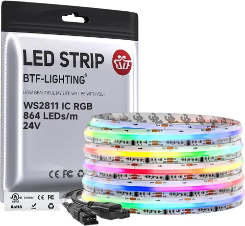 Vista 15 de BTF-LIGHTING FCOB WS2811 IC RGB Tira de LED COB 864LED/m Flexible Alta Densidad Luz Uniforme de Perseguida de Color DC12V 5 m 24IC/m 12mm de Ancho