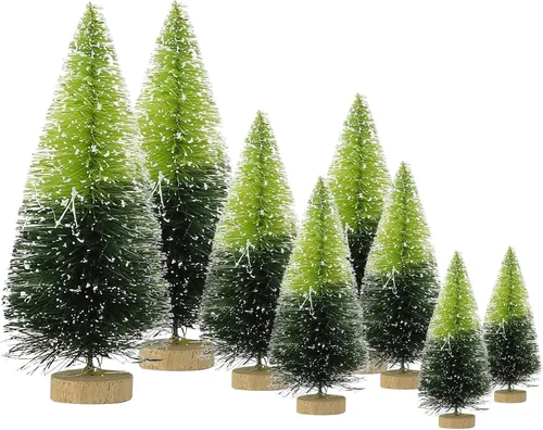 Vista 12 de Árbol de Navidad artificial con 4 tamaños, árbol de Navidad con base de madera para decoración de mesa del hogar, adornos de Navidad, decoraciones
