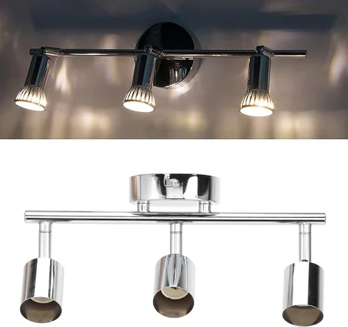 Vista 2 de Kit de iluminación de riel, base giratoria de techo con base de luz de pista de 3 luces con enchufe GU10 para comedor, sala de estar, dormitorio