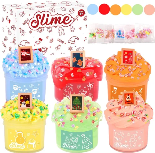Vista 10 de Slime de Cristal de Navidad Rosa y Verde de 2 Paquetes para Niños, Slime para Medias de Navidad para Niños - Kit de Juguetes de Slime, Regalos