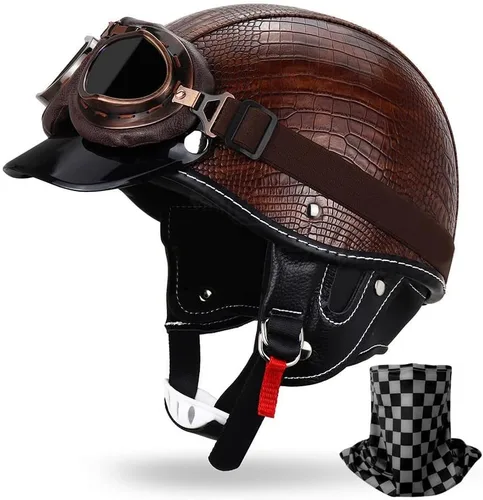 Vista 11 de Casco de motocicleta estilo alemán estilo retro medio casco de cuero medio abierto - aprobado por DOT para hombres y mujeres vintage motocicleta