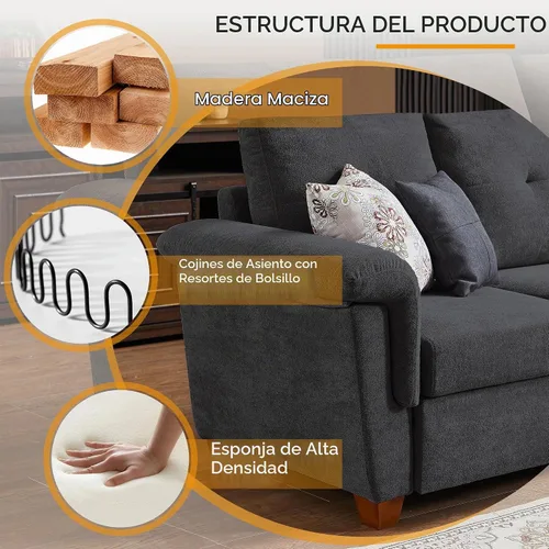 Vista 4 de Sofá Seccional Convertible, Sofá en Forma de L de 4 Asientos con Almacenamiento, Respaldo Alto y Portavasos, Sofás Modernos de Tela de Microfibra
