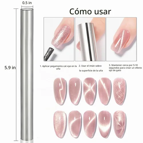Vista 2 de 4 Piezas Imán Extra Grande Cilíndrico de Ojo de Gato para Uñas, Imán Magnético de Doble Cabeza, Varilla de Esmalte en Gel Multifuncional