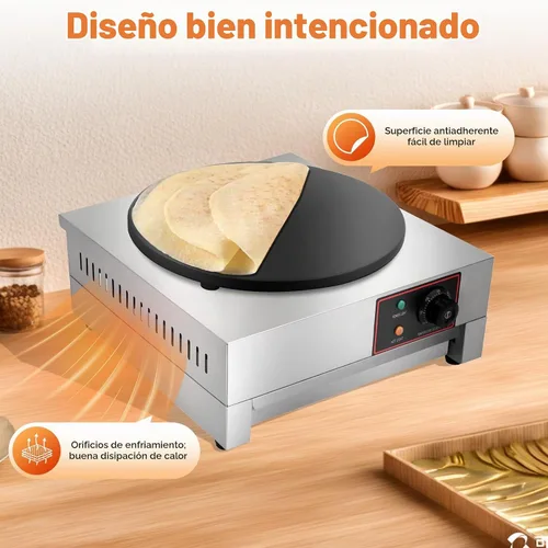 Vista 6 de Máquina eléctrica comercial de panqueques de 16 pulgadas, sartén antiadherente de acero inoxidable 430 de 1700 W, ajustable, 122-572 °F