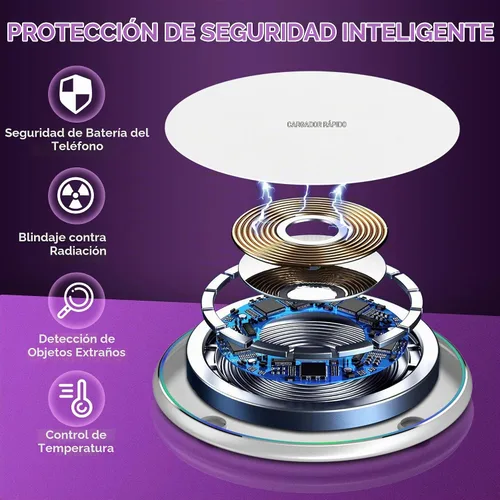 Vista 5 de Cargador inalámbrico compatible con iPhone 17 16 15 14 13 12 11 Pro Max/Mini/Plus/XR/X/8, 15W Max Fast Wireless Charging Pad Mat para Samsung Galaxy