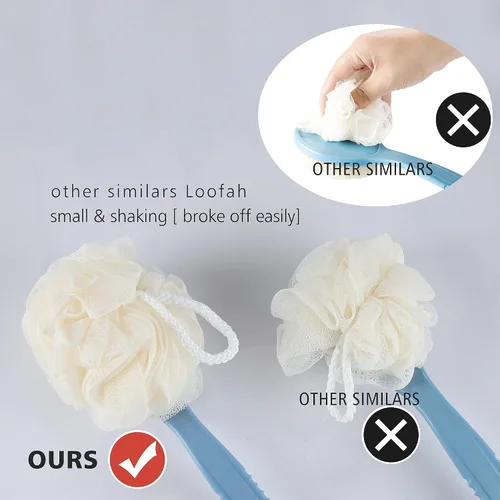 Vista 3 de Cepillo corporal de ducha con cerdas y esponja de esponja de malla, mango curvado Long Handle Bath Brush with Mesh Sponge for Skin