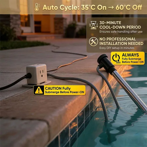 Vista 4 de Calentador de agua de inmersión de 2000 W para piscina inflable, bañera y jacuzzi, calentador de piscina sumergible con temporizador de 24 horas