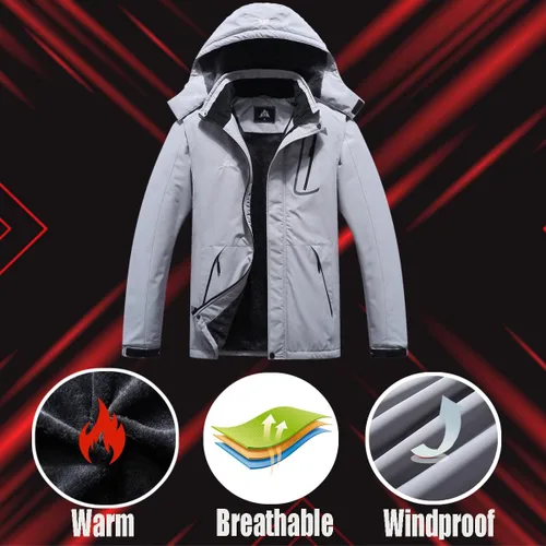 Vista 5 de Chaqueta de esquí impermeable para hombre, resistente al viento, cortavientos, abrigo de nieve cálido con capucha