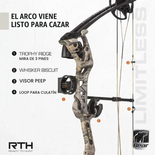 Vista 5 de Bear Archery Limitless Arco Compuesto de Doble Leva - Incluye Carcaj, Mira y Apoyo, God's Country