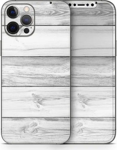 Vista 4 de DesignSkinz Kit de calcomanías de cuerpo completo compatible con iPhone 15 Plus, tablones de madera blanca y gris
