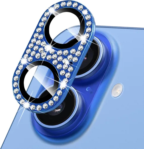 Vista 14 de Protector de lente de cámara para iPhone 13 & iPhone 13 Mini, brillante con diamantes de imitación 3D con purpurina, cubierta de cámara de vidrio
