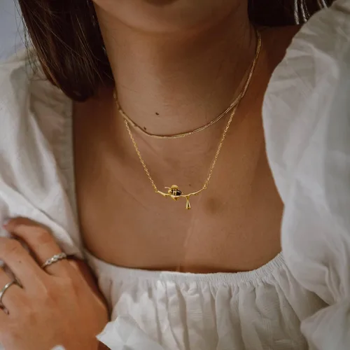 Vista 5 de Collar de abejorro con dije de abejorro, collares con colgante de miel goteante para mujer, joyería simple para uso diario, collares para mejores