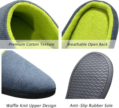 Vista 3 de Pantuflas de espuma viscoelástica para hombre, pantuflas de casa para hombre, cómodas y transpirables, textura de mezcla de algodón, forro