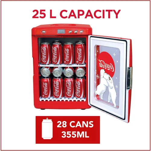 Vista 7 de Mini refrigerador retro de 25 L de Coca-Cola con diseño de oso polar, enfriador/calentador portátil para aperitivos, bebidas, cuidado de la piel