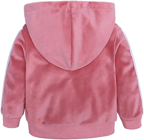 Vista 3 de Conjunto de sudadera de vellón cálido con capucha y pantalones largos para niños pequeños (rosa, 2-3 años)
