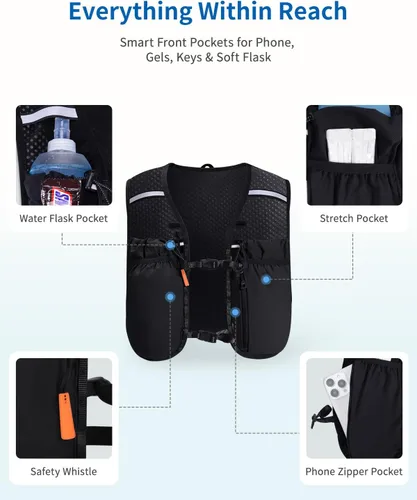 Vista 4 de ECOHUB Mochila de hidratación para correr, mochila ligera de hidratación para senderismo, ciclismo, maratón, mochila para mujeres y hombres