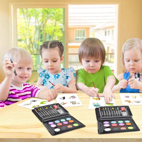 Vista 5 de ArtCreativity Mini juegos de arte para niños, paquete de 12-23 piezas con acuarelas, crayones y mucho más, suministros de arte divertidos, recuerdos