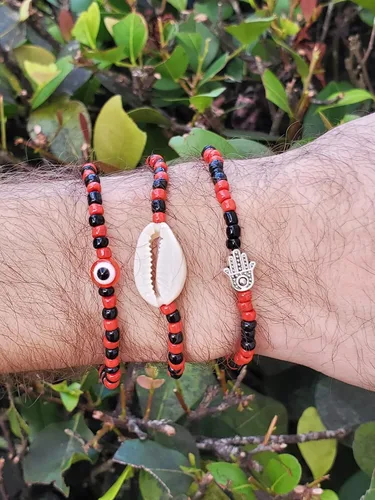 Vista 15 de 3 pcs Ilde Cowrie seashell Evil Eye Hamsa Hand Orisha Santeria Pulseras Bracelet Set